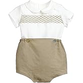 Twoflower Smocked toddler boy outfits Summer Cotton Short Sleeve boys' button-down shirts Casual 2 piece Clothing Set