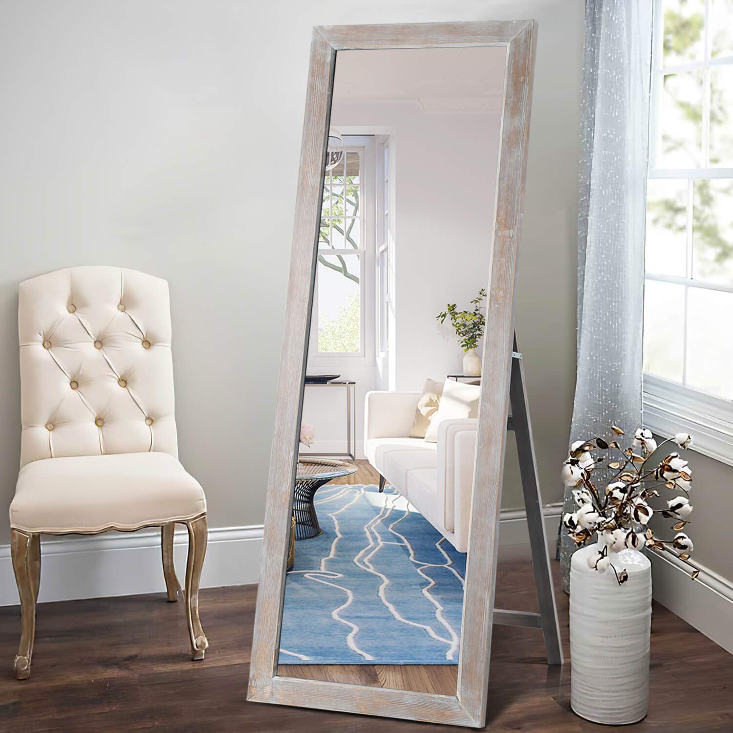 Photo 1 of *****STOCK PHOTO REFERENCE ONLY******Elevens Traditional Full Length Floor Mirror 65"x22" Rustic Tall Floor Mirror Wall Mirror Standing or Leaning Against Wall for Bedroom, Dressing and Wall-Mounted - Natural