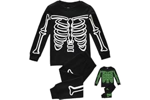 DDSOL Kids Pajamas For Boys Skeleton Glow-in-The-Dark Cotton Sleepwear Toddler Clothes Halloween Pumpkin Outfit