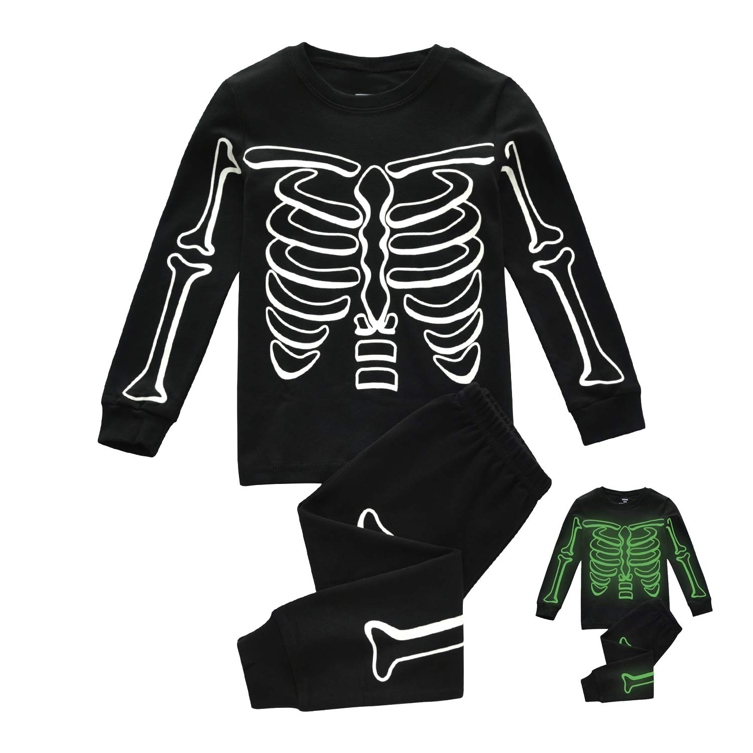 Photo 1 of DDSOL Kids Pajamas For Boys Skeleton Glow-in-The-Dark Cotton Sleepwear Toddler Clothes Halloween Ghost Outfit Size 6 Years
