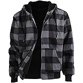 Gary Com Men's Flannel Plaid Jacket for Winter,Heavyweight Sherpa Lined Hoodie Zip Up Coat with Pockets