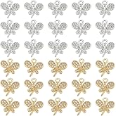 HOBBIESAY 48Pcs Rhinestone Butterfly Dangle Charms Gold Silver Tiny Butterfly Charms Alloy Insect Pendant Jewelry Findings Accessory for DIY Bracelets Earring Necklace Making,Hole:1.8mm