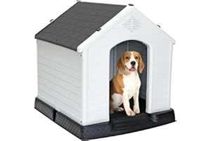PET REPUBLIC Large Plastic Dog House Indoor Outdoor Doghouse Dog Kennel Easy to Assemble Puppy Shelter with Air Vents Elevated Floor Waterproof