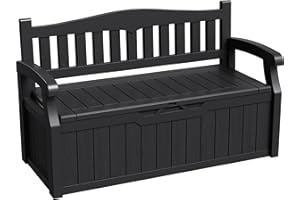Greesum 80 Gallon Storage Bench Outdoor Deck Box with Armrest, Patio Furniture,Lockable, Waterproof and UV Resistant, Suitable for Garden, Pool, Black