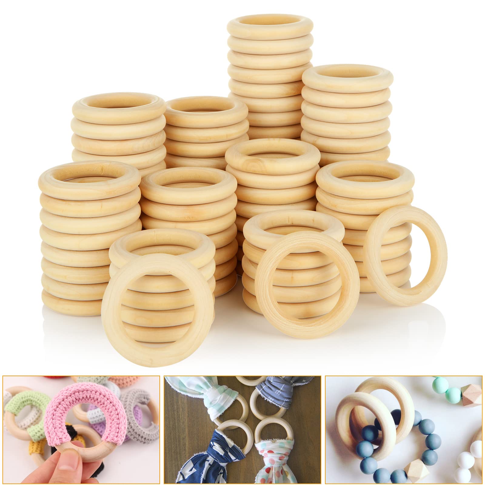 Photo 1 of 100PCS 2.5 inch Unfinished Wood Rings Natural Wood Rings for Crafts 60mm Macrame Rings Solid Wood Rings for DIY Crafts, Connectors Jewelry Making