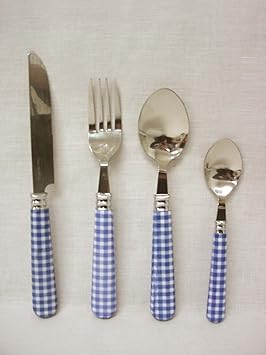 CUBERTERIA 24 CUBIERTOS CUCHARA TENEDOR CUCHILLO CUCHARILLA VICHY AZUL: Amazon.es: Hogar