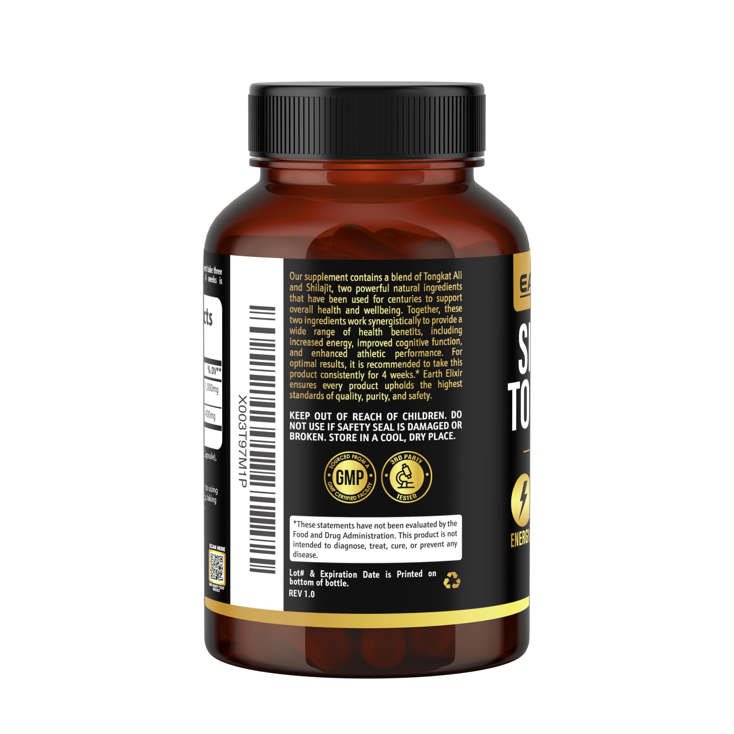 Earth Elixir Shilajit 1000mg & Tongkat Ali 400mg (180 Capsules) Made in USA-Shilajit Supplement (20% Fulvic Acid) Shilajit Pure Himalayan Organic & Tongkat Ali for Men More Potent Than Shilajit Resin