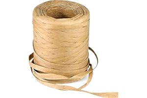 JIUZI Natural Raffia Paper Ribbon Twine - 1/4 Inch x 218 Yards | Packing Paper Twine String for Gift Wrapping, Florist Bouquets, DIY Crafts, Christmas Crafts and Craft Ribbon for Crochet