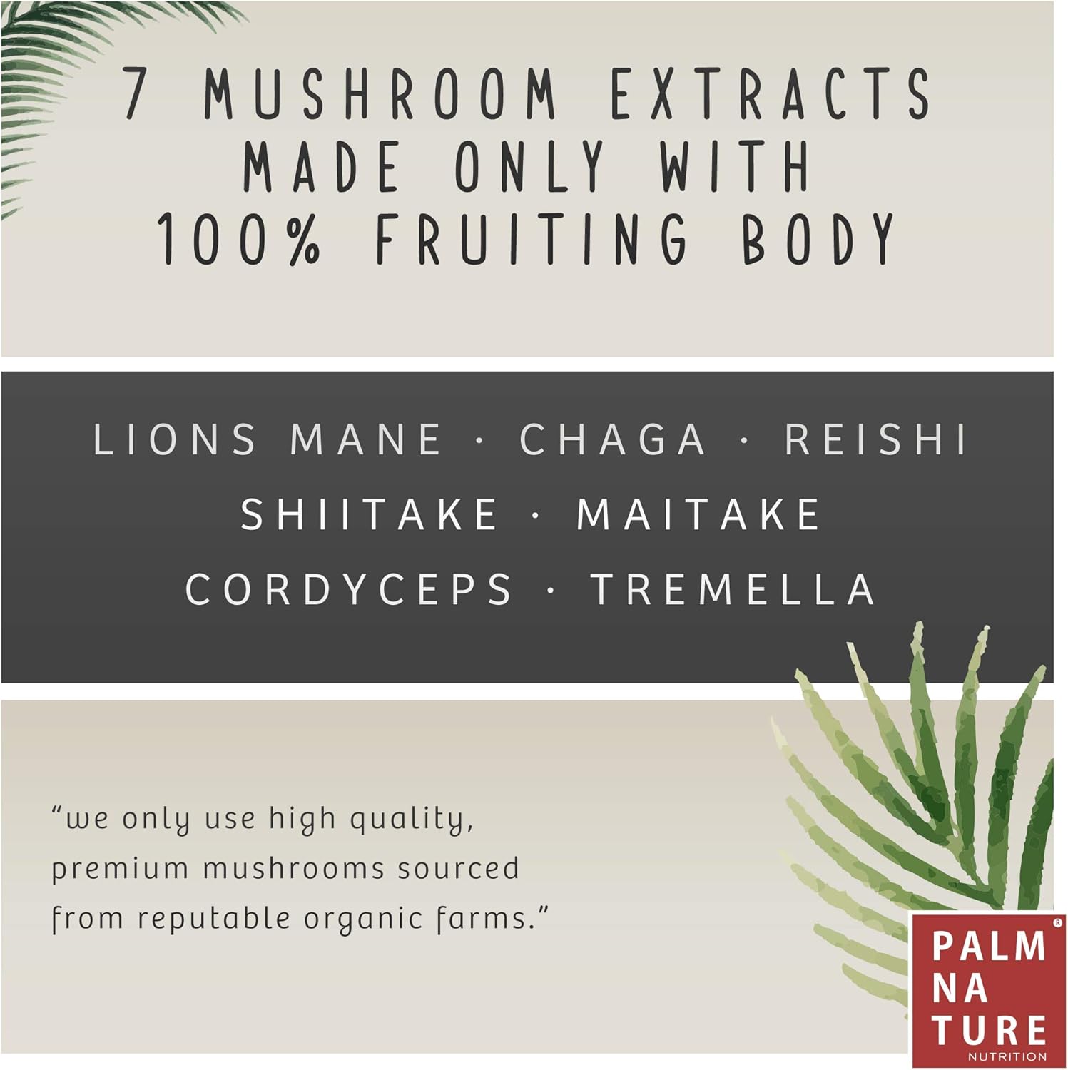 Palm Nature 7 Mushroom Complex, High Strength Extracts Not Powders, 30% Beta-Glucans, 90 Capsules, 1500mg Per Serving - Image 5