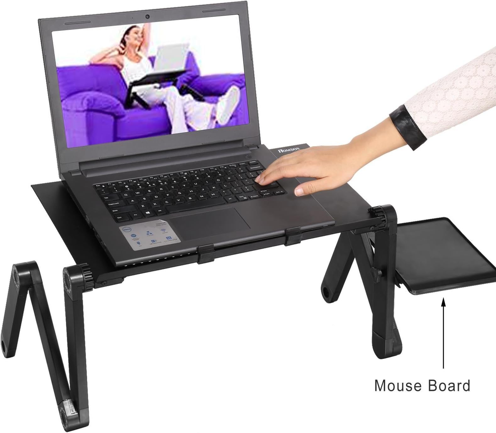 Laptop Table Stand for Bed, Portable Vented Lap Desk Adjustable Notebook Riser with Mouse Pad Side, Work from Home, Foldable Computer Tray for Couch&Sofa (US Stock)