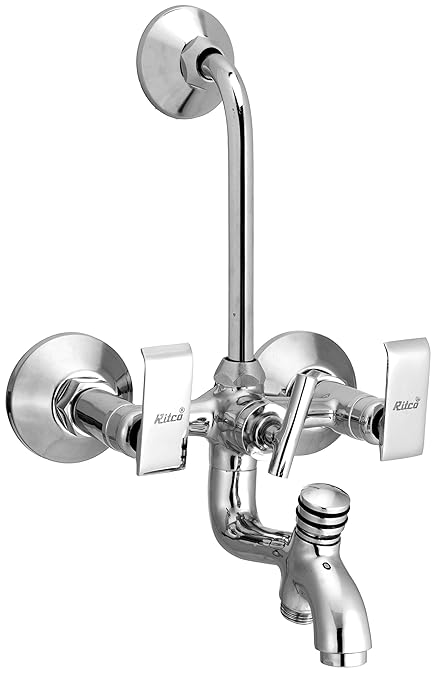Ritco Syna 3 in 1 Wall Mixer with L Bend Pipe and Flanges (Chrome)