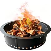 36 Inch Outdoor Fire Pit Ring, Smokeless Fire Ring for Backyard Gatherings | Round Fire Pit Insert Above In-Ground, Heavy-Duty Steel Wood Burning Firepit Ring with Tool-Free Assembly, Family Gatherings