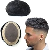 HAIR NATURE Mens Hair Pieces for Men, Mono Poly Coating Hair System#1B 5X7 | Human Hair Replacement for Men, Durable Mono Hairpieces Toupee, Medium 130% Density, Off Black Hair