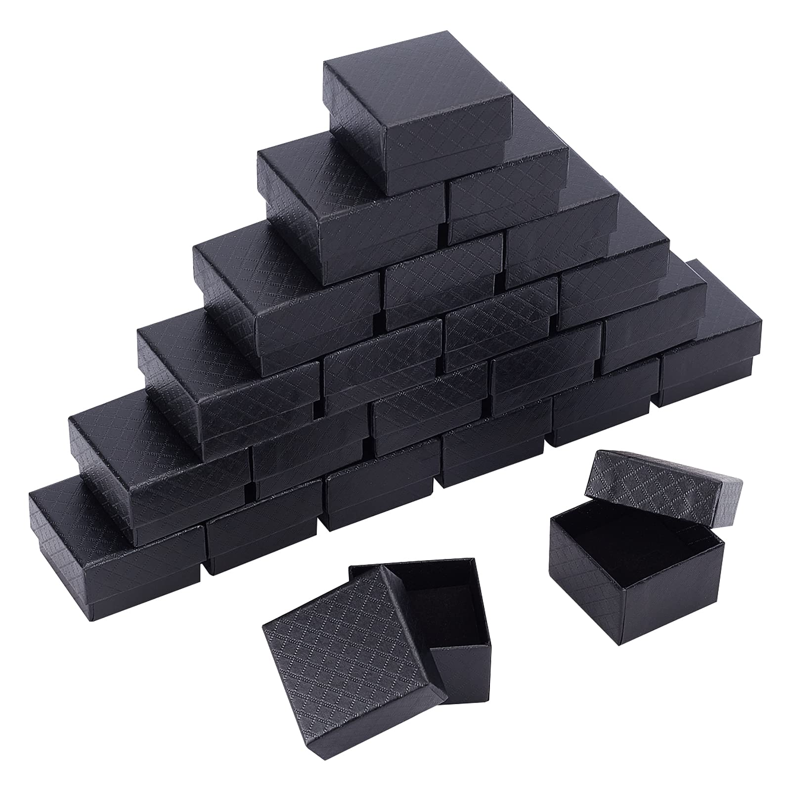NBEADS 24 Pcs Cardboard Jewelry Boxes, 5.1x5.1x3.3cm Black Square Gift Box with Black Sponge for Jewelry Gift Packaging