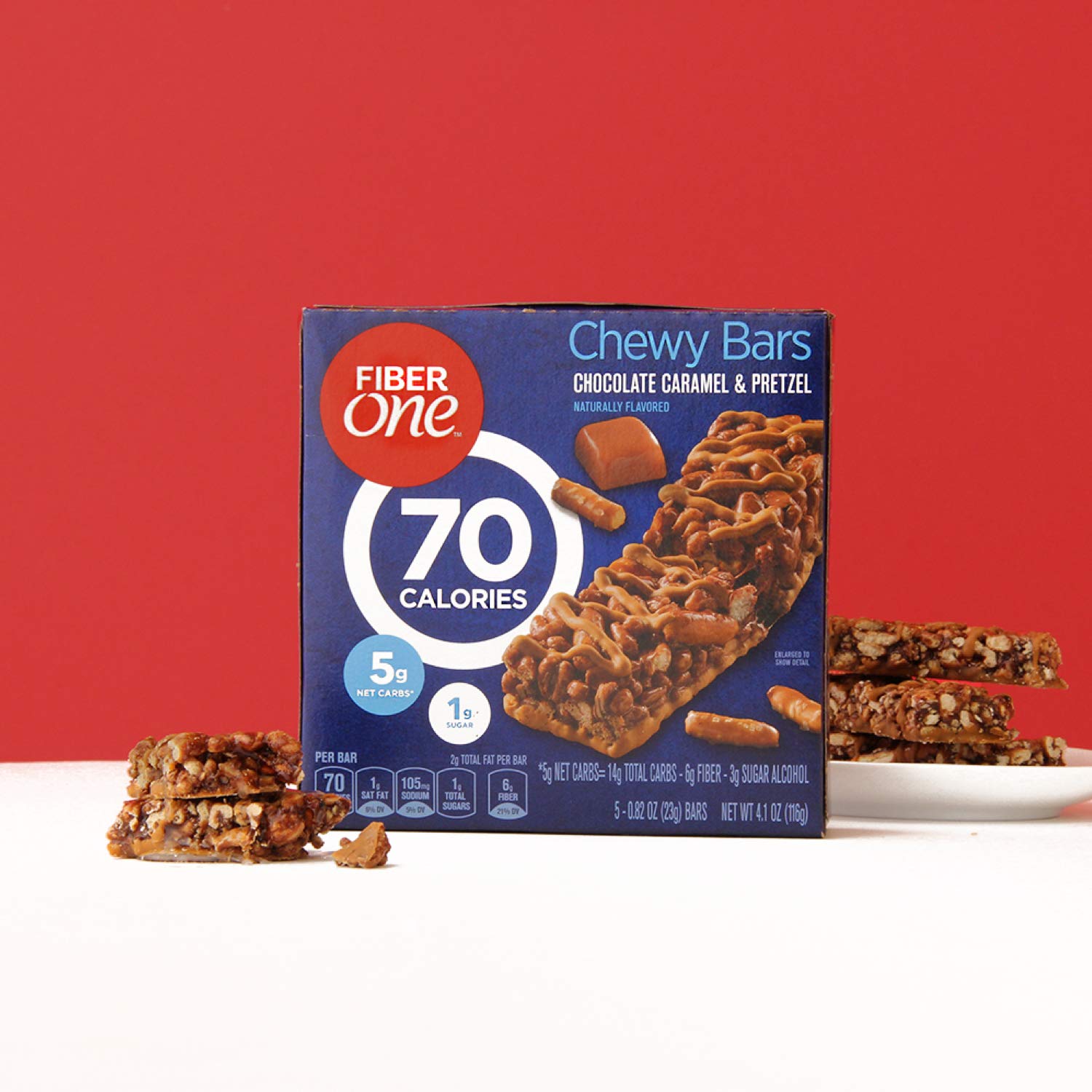 Fiber One 70 Calorie Chocolate Caramel and Pretzel Bars, Snack, 5ct