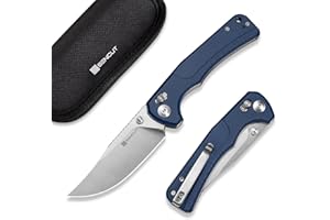 SENCUT Slybolt Pocket Knife for EDC, Folding Knife with 3.59'' Blade & Canvas Micarta Handle, Crossbar Lock Knives for Gift S25001A-2(Blue)