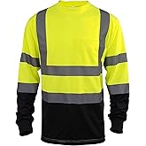 L&M Hi Vis Safety T Shirt Class 3 Reflective Black Bottom Short Long Sleeve High Visibility