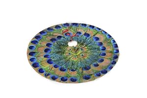 SDSQ HOME Peacock Feathers Circle Traditional Christmas Tree Skirt 35.5 Inch - Holiday Party Decoration