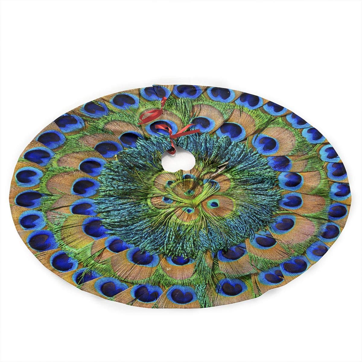 NGFF Peacock Feathers Circle Traditional Christmas Tree Skirt Santa & Reindeer Tree Ornaments Tree Skirt for Christmas Decoration