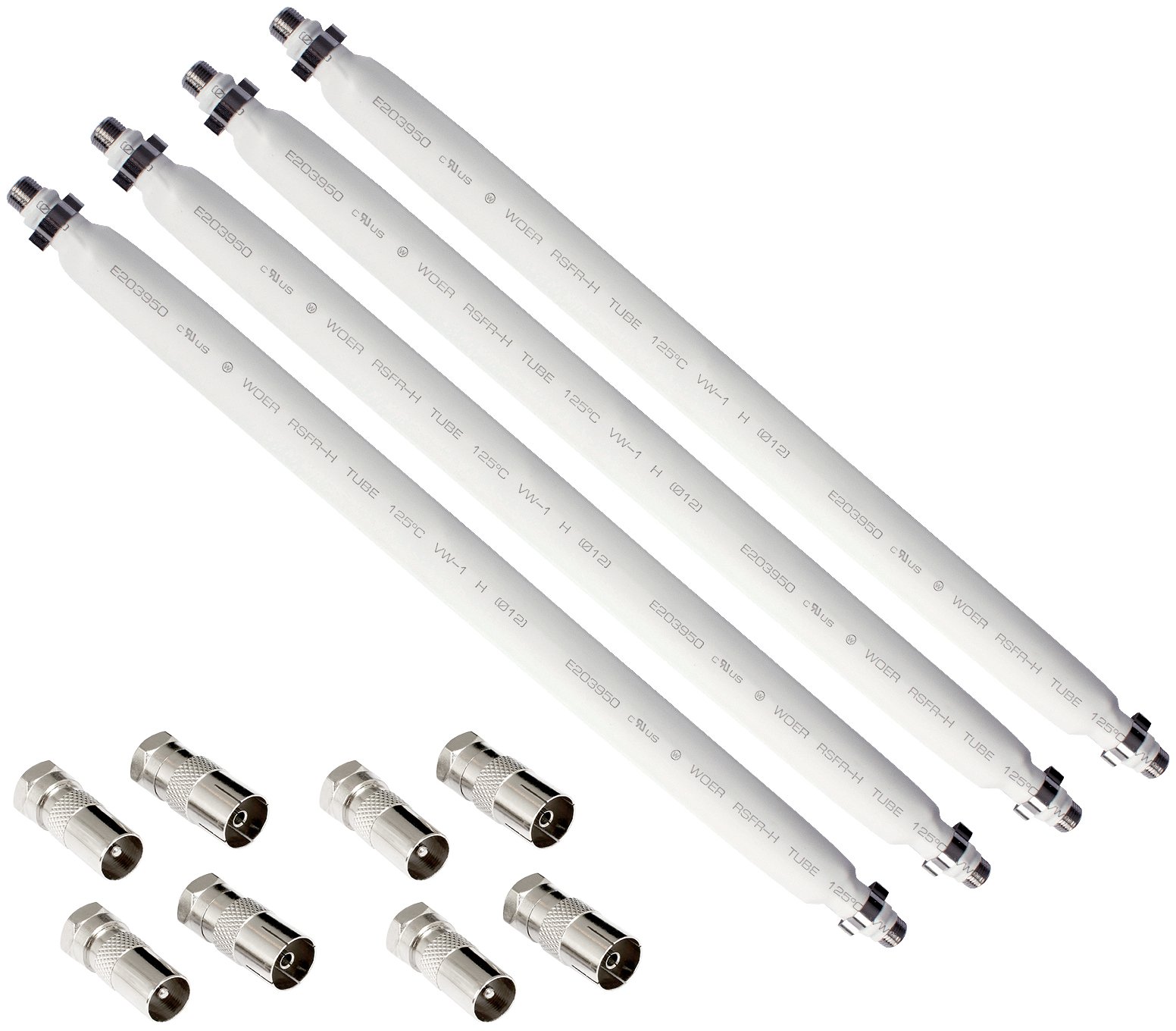 POPPSTAR SAT Window Feedthroughs 31.5cm, Set of 4, White, incl. 8 F-Connectors to Aerial (4 Male + 4 Female)