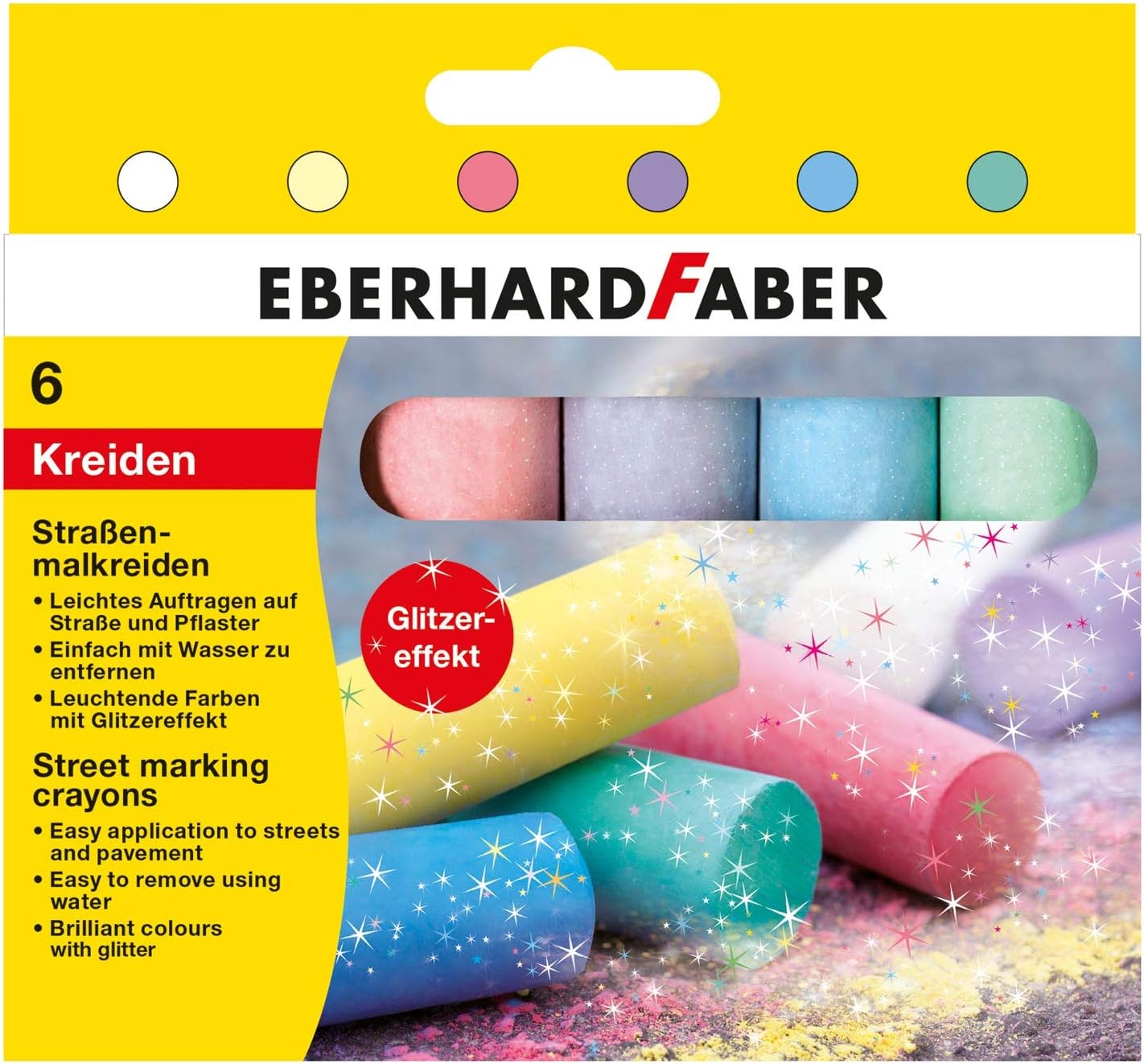 Eberhard Faber 526504 - Straßenmalkreide glitzer 6er Etui, Sortiert