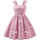 RoseSeek Girl's Bowknot Ruched Cami Dress Textured Cute Party Dresses A Line Dress