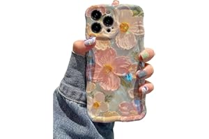 EYZUTAK Case for iPhone 12 Pro Max, Colorful Retro Oil Painting Printed Flower Laser Glossy Pattern Cute Curly Wave Edge Exquisite Phone Cover Stylish Durable TPU Protective Case for Girls Women-Green