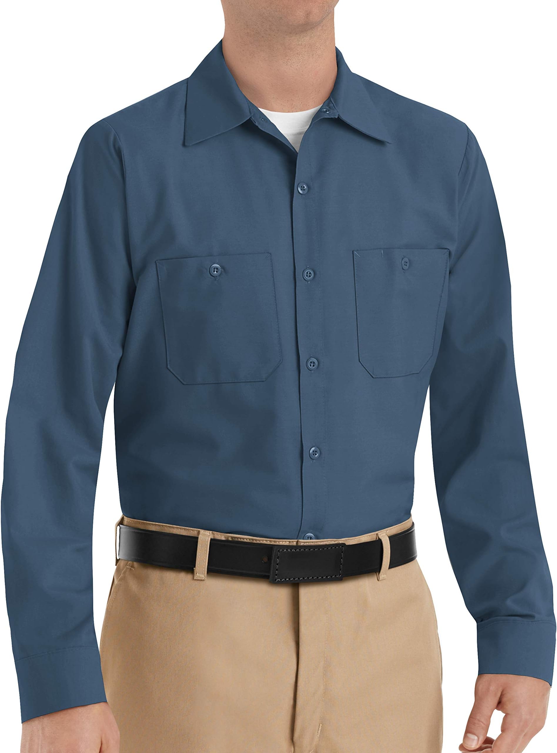 Men's Long Sleeve Industrial Work Shirt | Moisture Wicking Button Up, Wrinkle Resistance Fights Fading & Stains