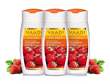 Vaadi Herbals Strawberry Scrub Lotion with Walnut Grains, 3 x 110ml