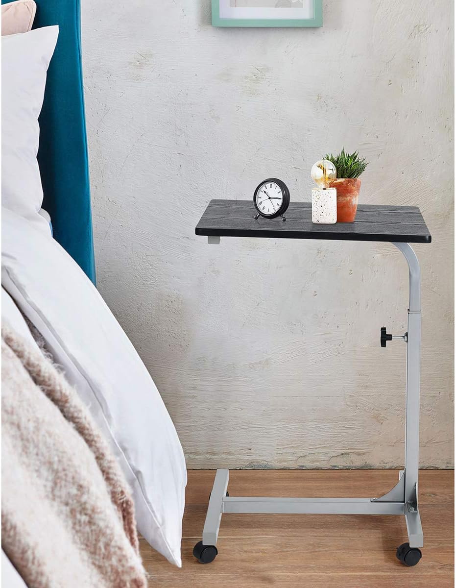Coavas Over Bed Table C Side Rolling Table with Lockable Wheels, Medical Portable Notebook Laptop Desk 3 Adjustment Levels, TV Tray Table for Eating Breakfast, Black (18.9x14.6x26.4-31.1 inch): Kitchen & Dining