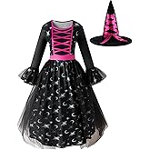 Yruiz Little Girls Witch Costume Dress Halloween Party Outfit With Magic Hat