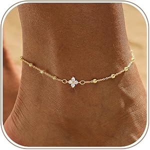 Reuscol Gold/Silver Ankle Bracelets for Women,14k Gold Plated Link Chain Anklets,Trendy Layered Waterproof Anklet Adjustable