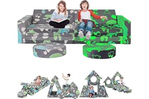 OSYKIU 12Pcs Modular Kids Sofa Play Couch,Toddler Couch Kids Sofa, Versatile Playroom and Bedroom Furniture for Toddlers.Convertible Foam and Floor Cushion for Boys and Girls,Glow in The Dark,Dinosaur