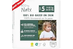Eco by Naty Eco-Friendly Baby Diapers - 100% Plant-Based Materials on Skin, Soft, for Sensitive Skin & Super Absorbent (Size 5, 132 Count)