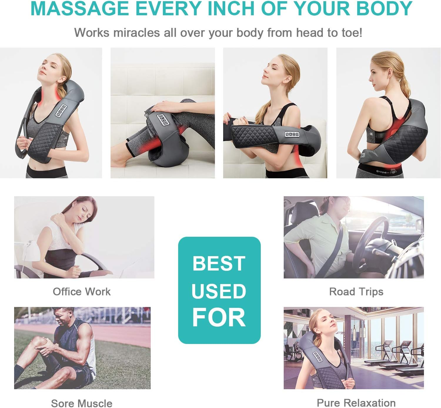 Medcursor Neck Shoulder Massager with Heat, Electric Shiatsu Back Massage Device, Portable Deep Tissue 3D Kneading Pillow for Muscle Pain Relief, Home, Office, Car Use - Ideal Gifts: Health & Personal Care