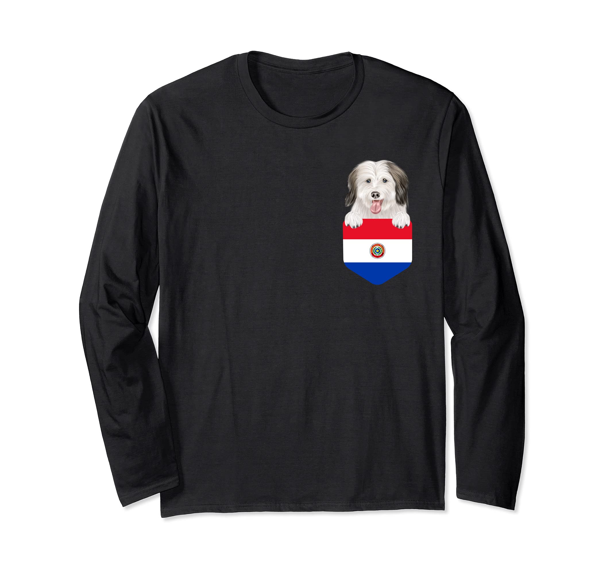 Paraguay Flag Coton de Tulear Dog In Pocket Long Sleeve T-Shirt