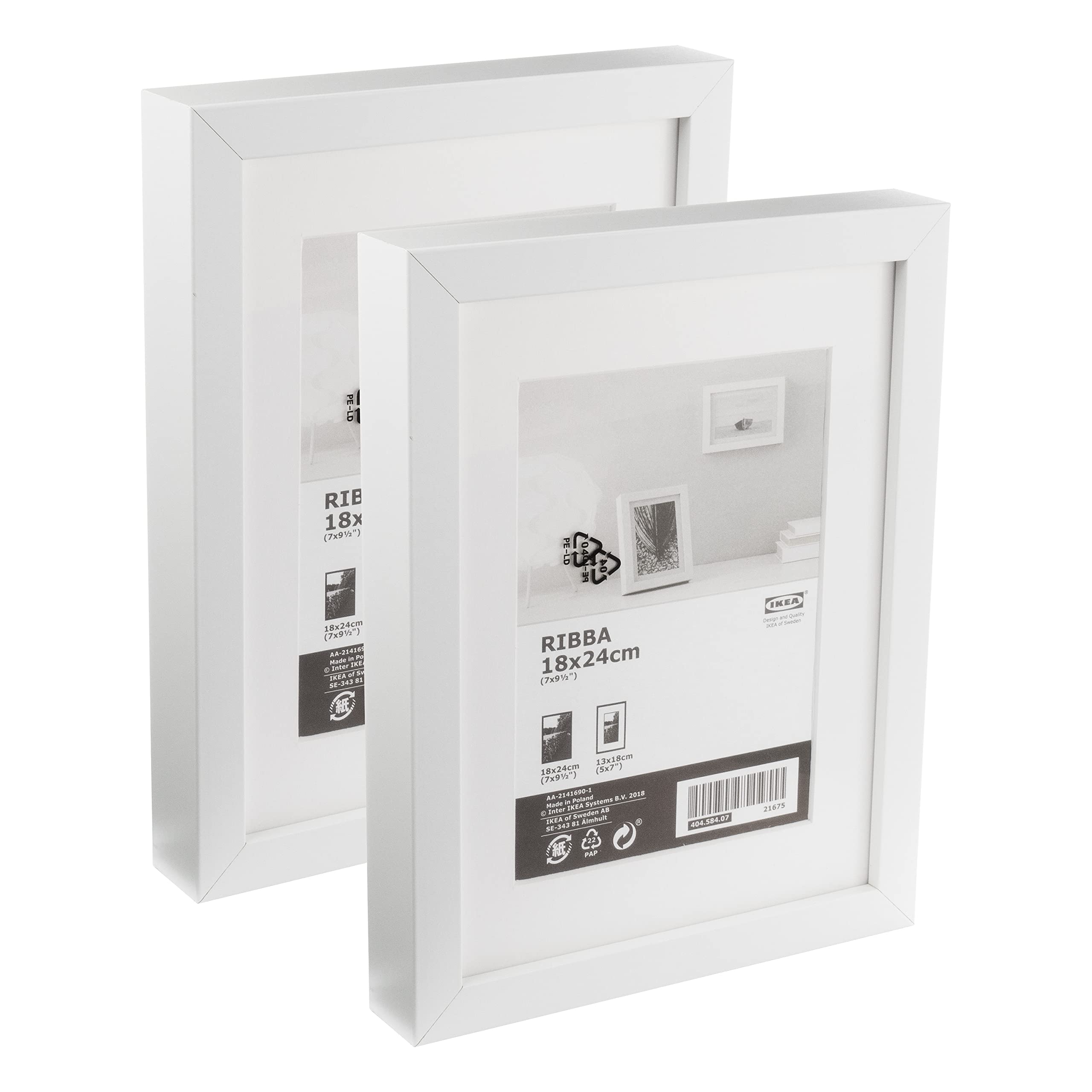Ikea RIBBA Chunky Thick Box Photo Frames, White, 18 x 24 cm (with 13 x 18 cm Mat), Fibreboard & Plastic - Set of 2