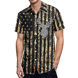 HUGLAZY USA Camo Buck Deer Flag Hawaiian Shirt for
