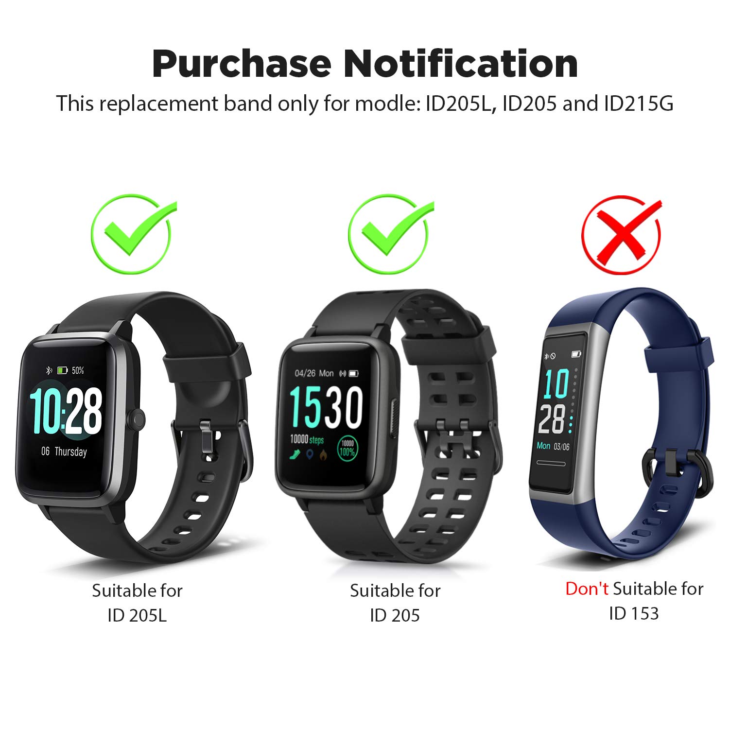 Letsfit ID205L ID205S Smart Watch Bands, Adjustable Smartwatch Replacement  Straps for ID205L and ID205S Sport Watch, Replacement Accessory Bandst with  2 Pack, Pink+Purple - Buy Online - 220855138
