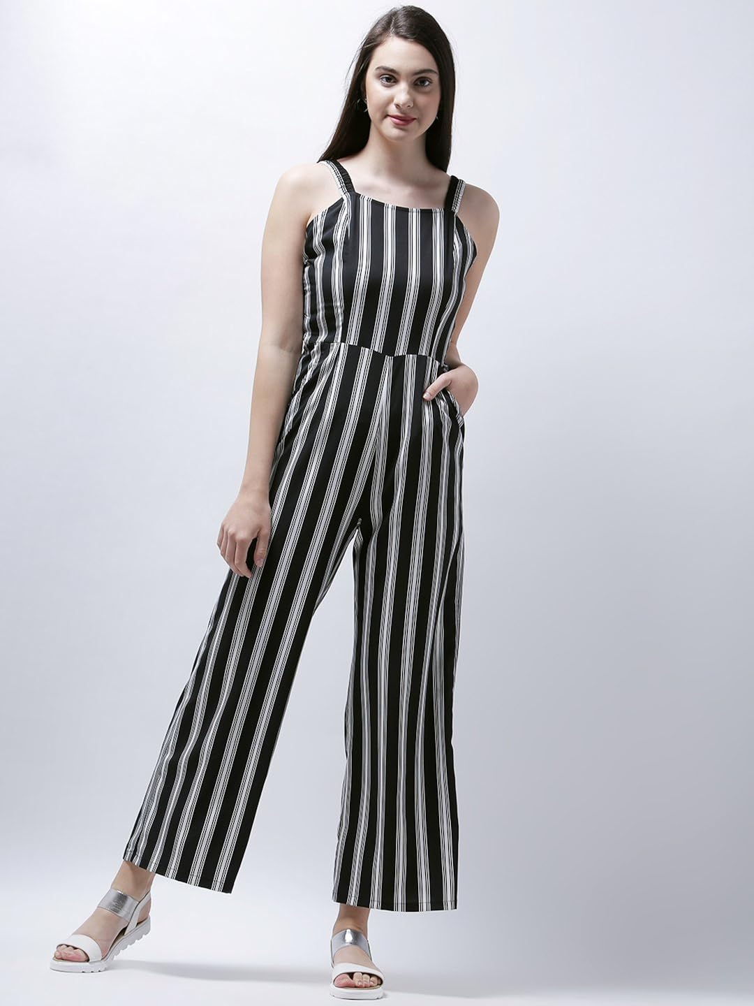 black and white striped romper dress