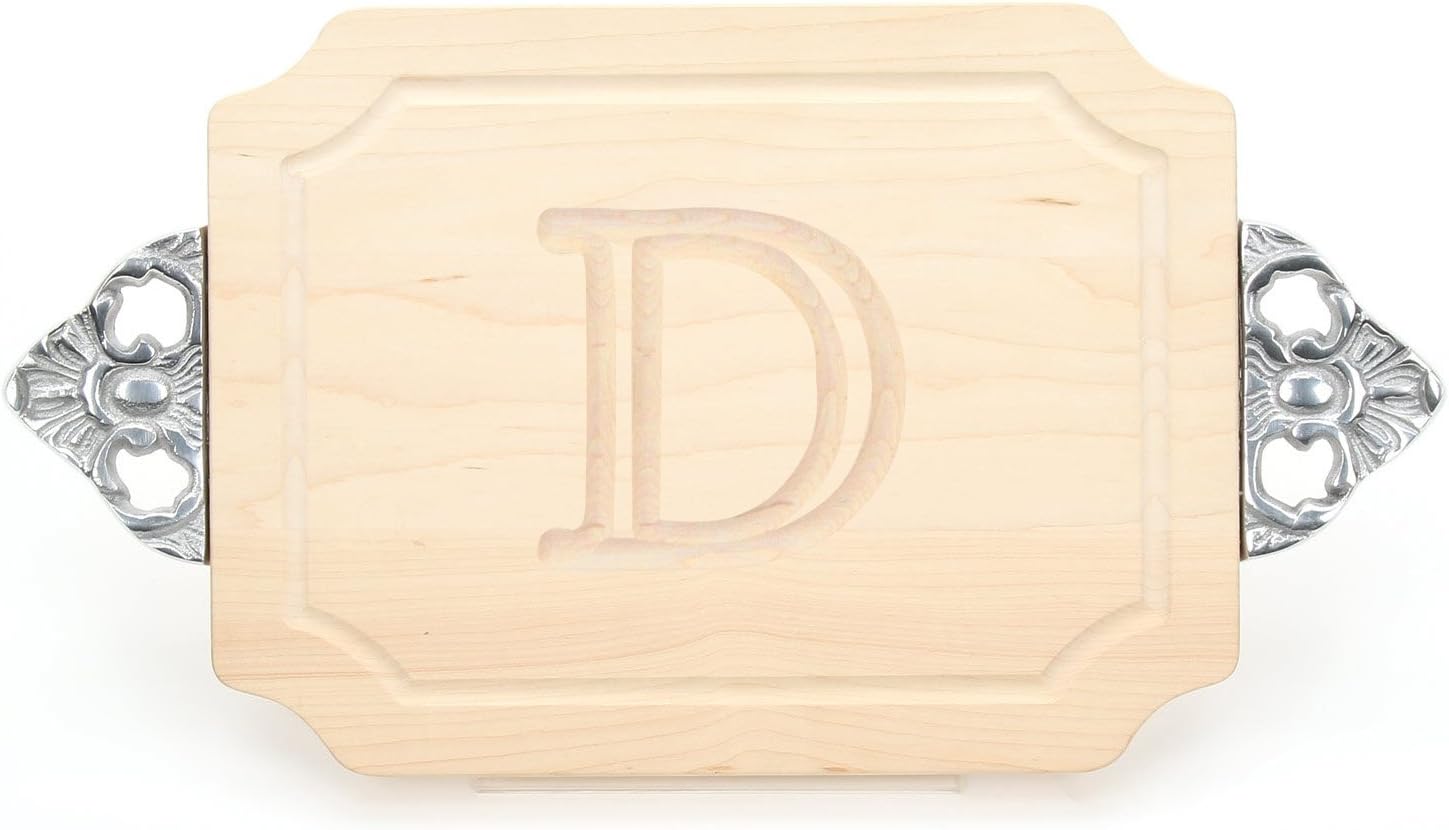 BigWood Boards Cutting Board with Handles, Monogrammed Wedding Gift Cutting Board, Small Cheese Board, Maple Wood Serving Tray, "D"