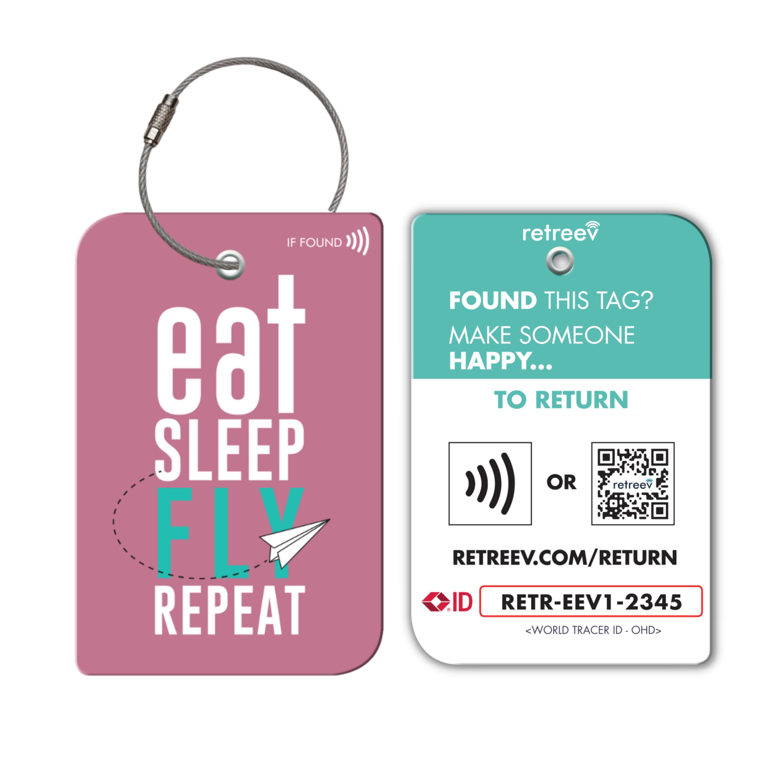 retreev™ Smart NFC & QR Code Luggage Tag: Secure Bag Retrieval, Identity Protection | Easy Setup | Supported by Airlines & Airports Worldwide - Eat Sleep Fly Repeat