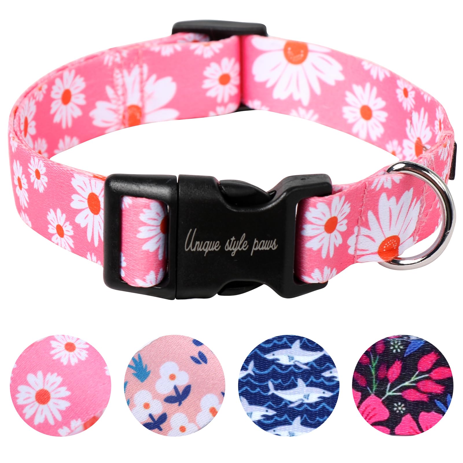 Unique style paws Pink Daisy Dog Collar Puppy Collars Harnesses & Leads For Dogs Uk Bow Tie Soft Adjustable Cute Flower Comfortable Collars Pet Gift For Small Medium Large Dogs S — image 1