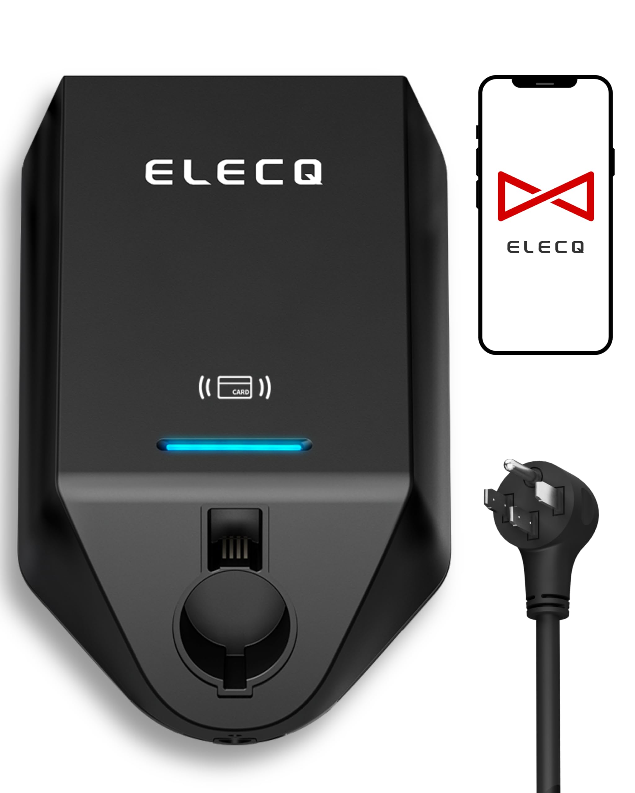 Elecq Level 2 EV Charger with Smart Charging - Solar Mode, OCPP Compatible, Active Load Management, Wi-Fi Enabled for Full Control EVSE, 40A NEMA 14-50 Plug-in Electric Car Charger for Home with J1772