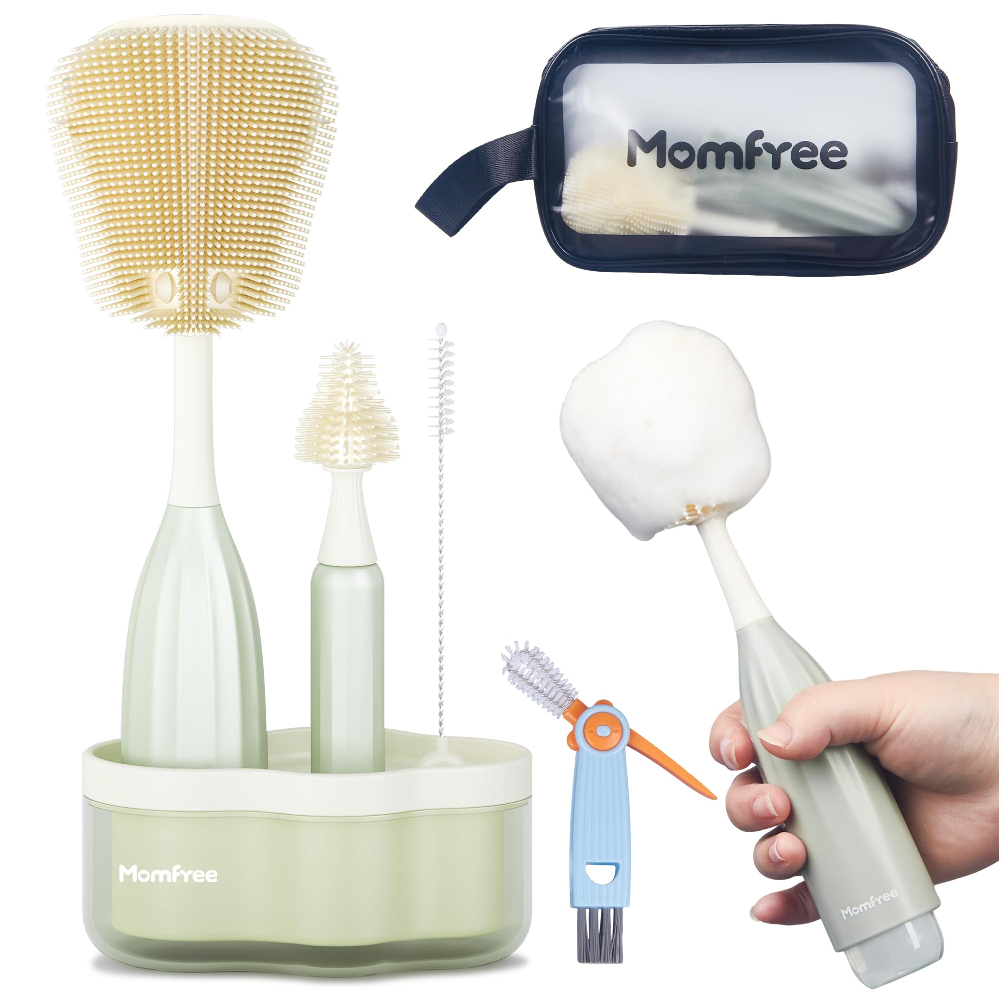 Photo 1 of Baby Bottle Brush Set, Push-Press Design Silicone Bottle Brush Can Generate Foam - Travel Cleaner Brush for Baby Bottles, Breast Pumps, Nipples, and More(with Storage Bag)