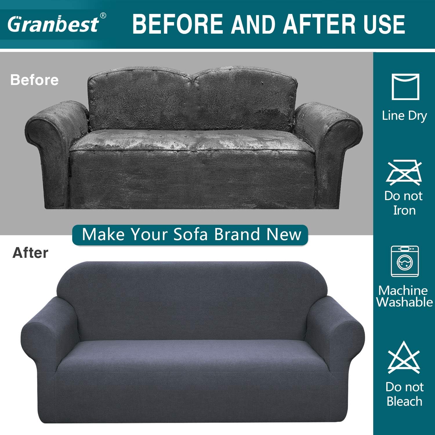 Granbest Premium Water Repellent Sofa Cover High Stretch Couch Slipcover Super Soft Fabric Couch Cover (Gray, Sofa): Home & Kitchen