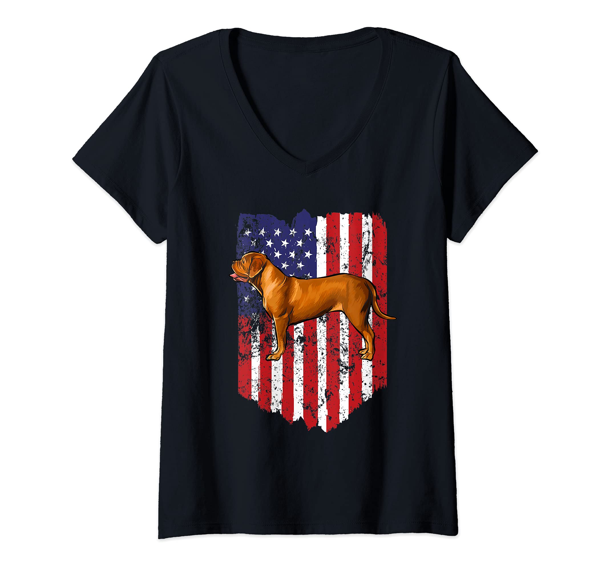 Womens American Flag Dogues de Bordeaux 4th Of July USA V-Neck T-Shirt