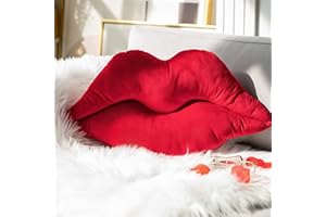 ASHLER HOME DECO Ashler Lips Throw Pillows Smooth Soft Velvet Insert Included, Lip Shaped Pillow for Bed Living Room, New Red, 24 X 12 inches
