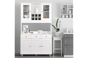 SMOOL 71" Traditional Freestanding Kitchen Pantry with 3 Drawers, Cupboard with 5 Storage Cabinets, White