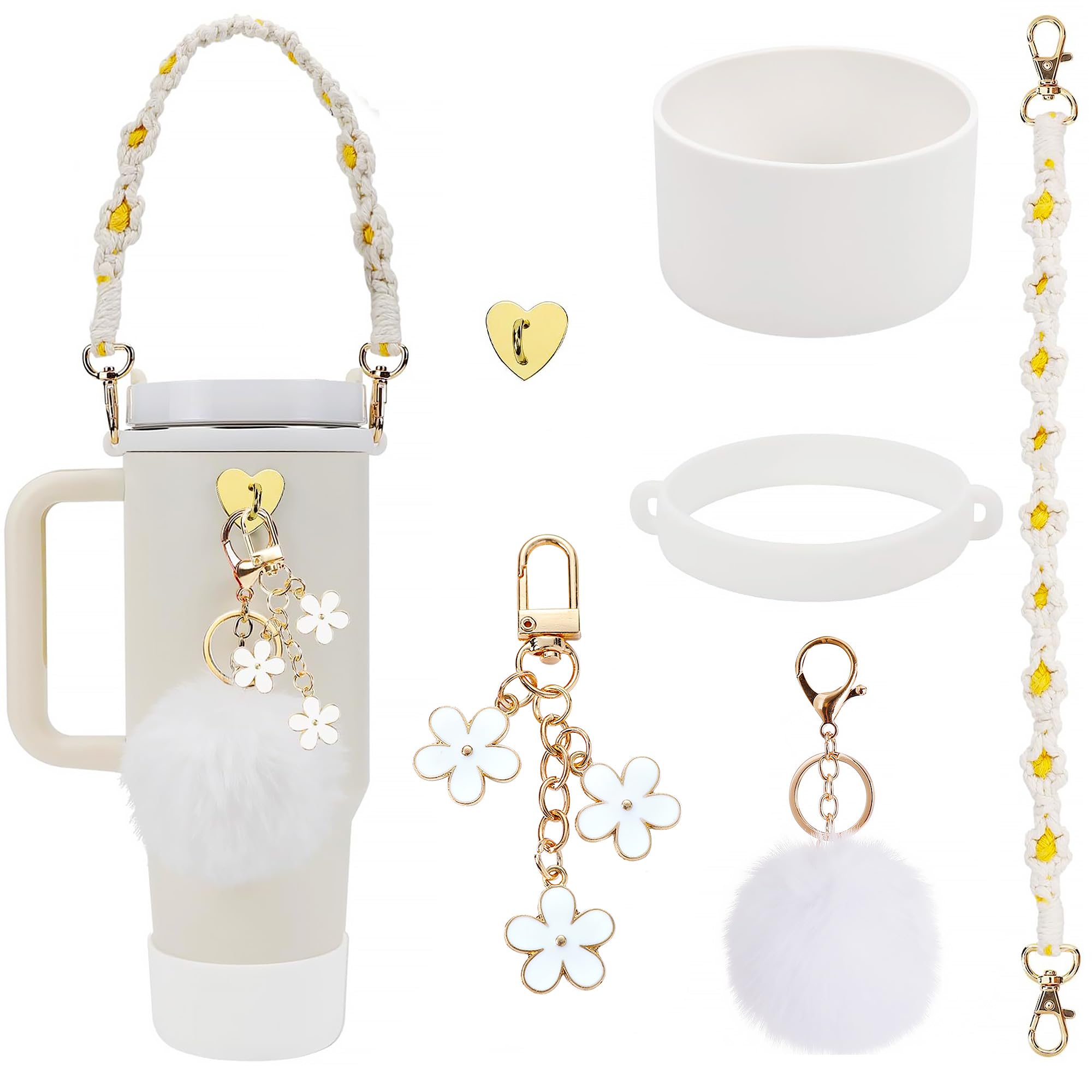 7PCS Accessories Set for Cup, Water Bottle Handle Strap, Siliocne Straw Cover Boot for Cup, Charms for Cup 30/40oz Tumbler Accessories